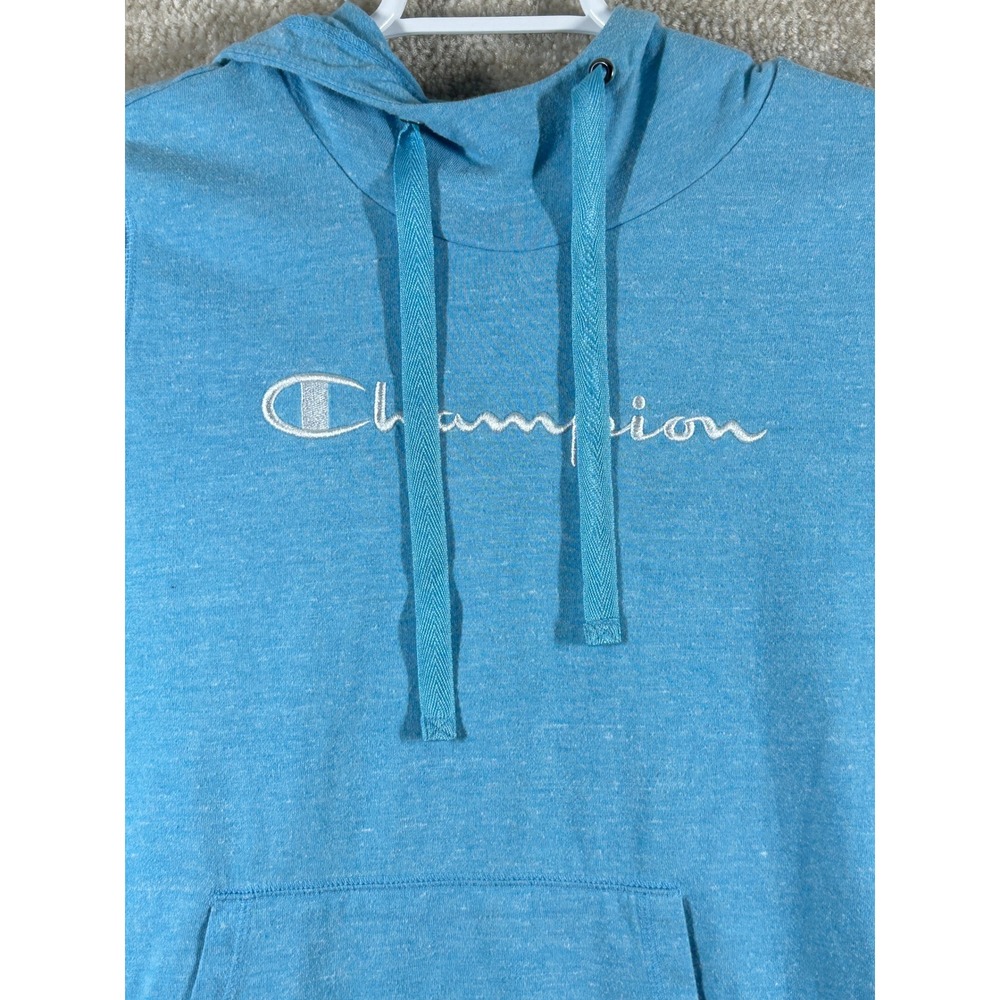 Champion Womens Sporty Heather Blue Script Logo Hoodie Sweatshirt Small S